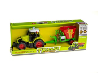 Traktor s přívěsem, na setrvačník, světlo, zvuk; 42x16x11cm,,