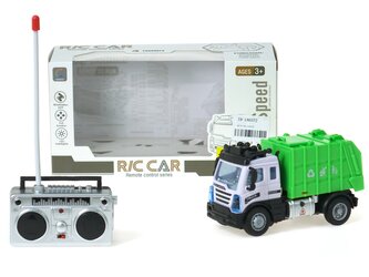 R/C popelářský vůz, 4 funkce, světla; 13,5x7,5x6,5cm,,