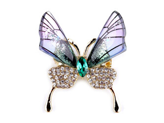 Brož s broušenými kamínky vážka, motýl - 1 ks - 5 fialová lila motýl