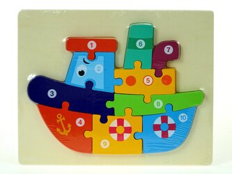Dřevěné, puzzle, loď; 22,5x18x1cm,,