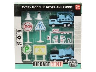 Sada aut, kovová vozidla, značky; 24x24x4,5cm,