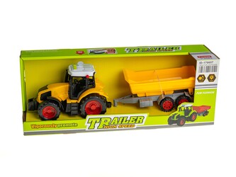 Traktor s přívěsem, na setrvačník, světlo, zvuk; 42x16x11cm,,