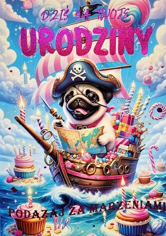 Karnet Urodzinki Mops 3K