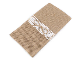 Jutová kapsa na příbory s krajkou 11x20 cm - 4 ks - 3 (4) režná přírodní