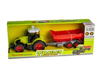 Traktor s přívěsem, na setrvačník, světlo, zvuk; 42x16x11cm,,
