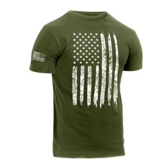 Tričko Distressed US Flag Athletic Fit, Rothco, olivové, L
