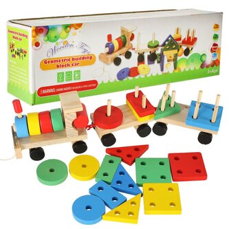 Dřevěný vláček s tvary pro děti (lokomotiva + vagóny 30cm)