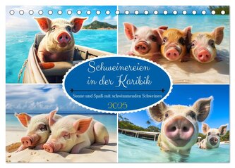 Schweinereien in der Karibik. Sonne und Spaß mit schwimmenden Schweinen (Tischkalender 2025 DIN A5 quer), CALVENDO Monatskalende