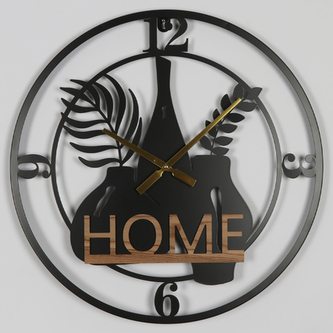 Hodiny nástěnné - "HOME", kov a MDF, černé, 60 cm