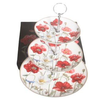 HOME ELEMENTS Stojan na dezerty třístupňový, Máky bílé