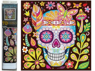 Diamantový obrázek 7D - Lebka s motýlem 30x30cm