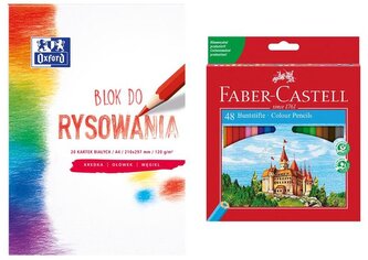 Kredki 48-kol. Zamek + blok rysunkowy Oxford A4 Gratis, Faber-Castell