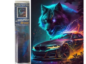 Diamantové malování Vlk s autem 30 x 40 cm