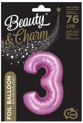Balon foliowy B&C, Cyfra 3, satynowa różowa, 76 cm, GoDan