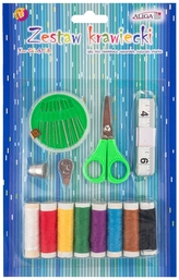 Zestaw krawiecki -igły, nici, nawlekacz, naparstek, nożyczki, miarka, NIT-1078, Aliga