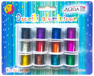 Druciki aluminiowe na szpulkach 0,3 mm x 3 m 12 kolorów DA-3687, Aliga