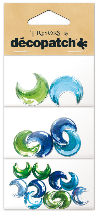 Kryształki w kształcie księżyca zielony/niebieski BJM222 op. 16 szt., Decopatch
