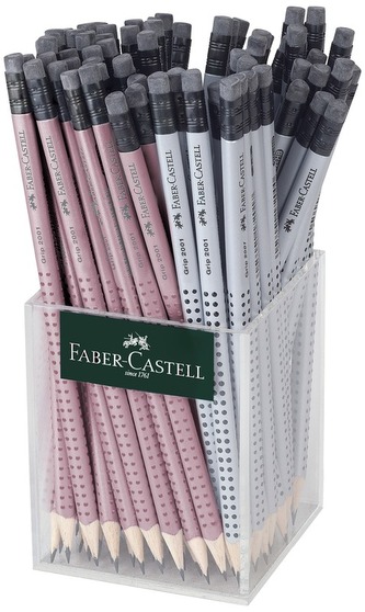 Ołówek Grip 2001 B z gumką 2 x 36 szt. srebrny, różowy, Faber-Castell