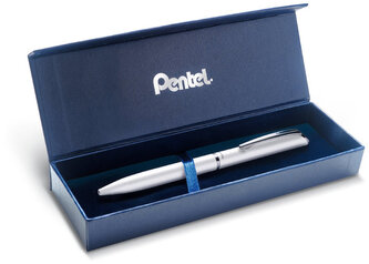 Pióro kulkowe Energel Sterling białe - wkład 0.7 mm niebieski w etui BL2007-WA1WCPL, Pentel