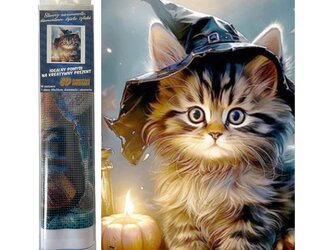Diamantové malování Kočka v klobouku 30 x 40 cm
