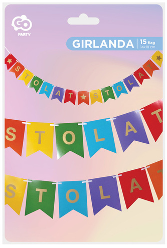 Girlanda papierowa Sto lat sto lat, kolorowa, flagi, 14x18 cm, GoDan