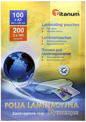 Folia laminacyjna A3 2x100 mic 100szt, Titanum