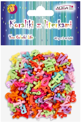 Koraliki plastikowe z literkami wys. 2cm op.40g + 2m żyłki, PJA-8541., Aliga
