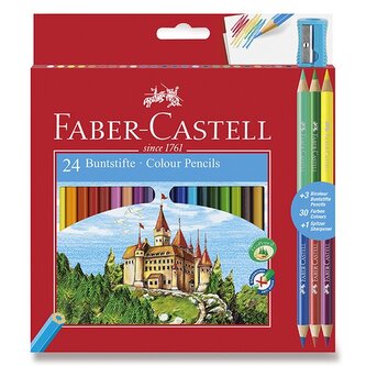 Kredki 24-kol. trójkątne Eco + 3 kredki dwustronne + temperówka, Faber- Castell