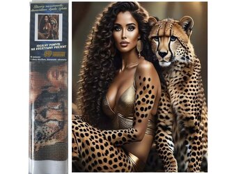 Diamantové malování Žena a gepardem 30 x 40 cm