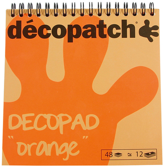 Papiery do decoupage 15 x 16 cm 12 wzorów pomarańczowych w bloku na spirali BLOC01, Decopatch