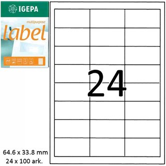 Etykiety 64.6 x 33.8 mm 24 x 100 ark., Igepa Label