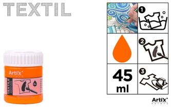Farba do tkanin 45ml pomarańczowa Artix PP651-03, Main Paper