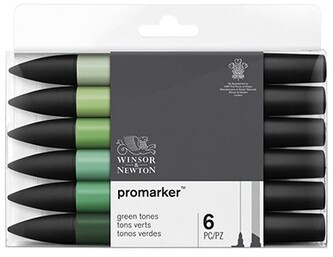 Markery dwustr. okr./ścięty ProMarker zest. 6szt. Green Tones 290158, Winsor&Newton;