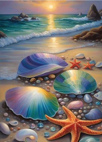 Diamantové malování Škeble a hvězdice 30 x 40 cm