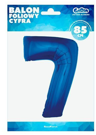 Balon foliowy "Cyfra 7" niebieska, 85 cm, Godan