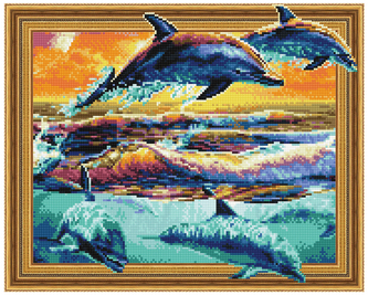 Mozaika diamentowa 40x50 - 5PD - Radosne delfiny, iPicasso