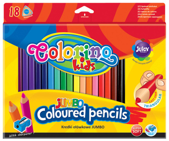 Kredki 18-kol. trójkątne + temperówka Jumbo Colorino, Patio