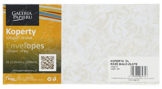 Koperty DL 110x220 Róże biało-złote K op.10szt., Galeria Papieru