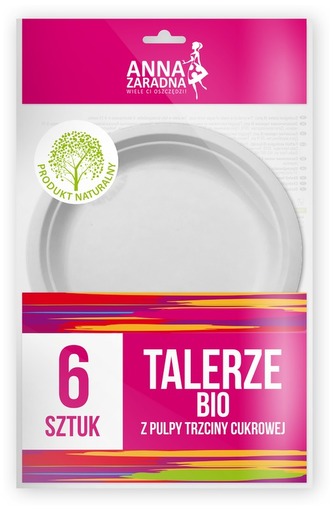 Talerze deserowe 21 cm BIO z pulpy trzciny cukrowej op. 6 szt., Anna Zaradna
