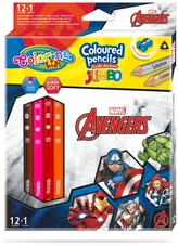 Kredki ołówkowe trójkątne 12+1-kol. Jumbo Disney Kids Colorino Avengers, Patio