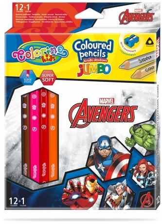 Kredki ołówkowe trójkątne 12+1-kol. Jumbo Disney Kids Colorino Avengers, Patio