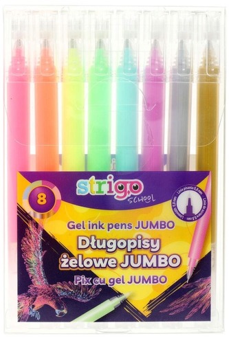 Długopisy żelowe jumbo 8-kol., Strigo