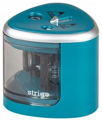 Temperówka elektryczna na 2 grubości ołówków lub kredek białą z zielonym wykończeniem, Strigo