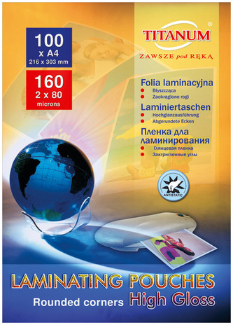 Folia laminacyjna A4 2 x 80 mic 100szt, Titanum