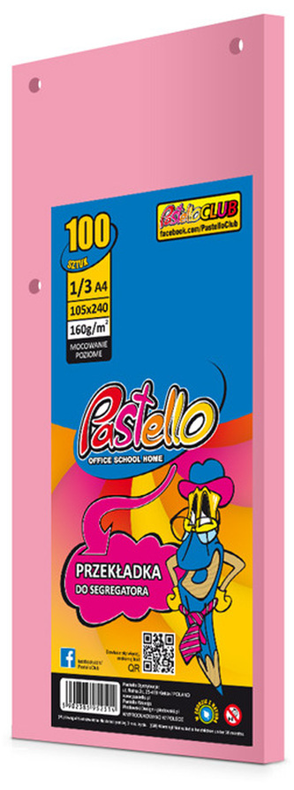 Przekładki 1/3 A4 100k różowy, Pastello