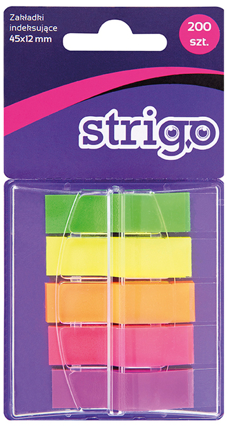 Zakładki indeksujące 45x12 5 kolorów 200 kartek, Strigo