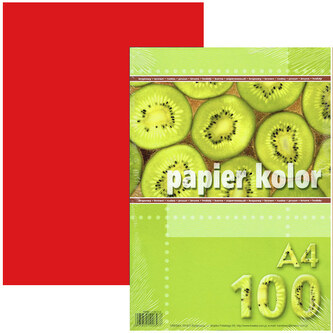 Papier kolor A4 80g/m2 czerwony op. 100 ark., Kreska