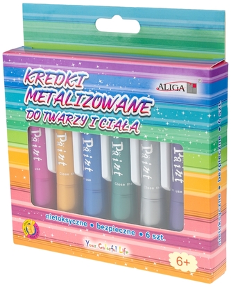 Kredki do twarzy i ciała 6-kol metalizowane FCM-7093, Aliga