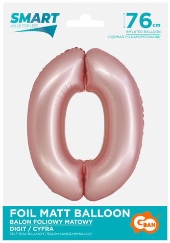 Balon foliowy Smart, Cyfra 0, j. różowa matowa, 76 cm, GoDan