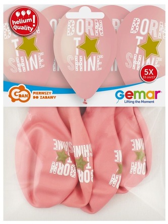 Balony Premium Hel Born to Shine (różowe), 13" op. 5 szt., GoDan
